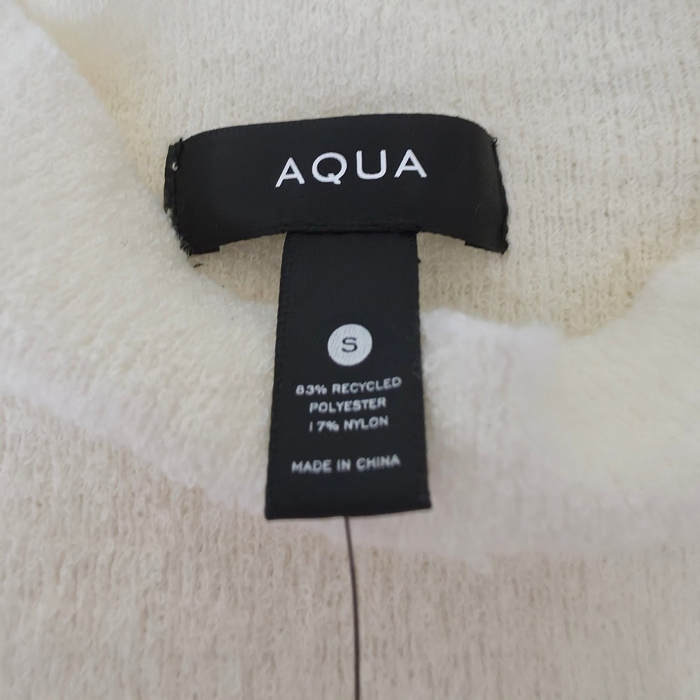 AQUA Bouclé Knit Mock Neck A-Line Short Sleeve Mini Dress Ivory Size S NWT - Picture 8 of 10